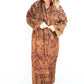 Blanket Kimono Robe Boho Dressing Gown - Burgundy Green and Gold