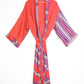 Kimono Style Silk Robe Recycled Sari Dressing Gown - Red and Purple