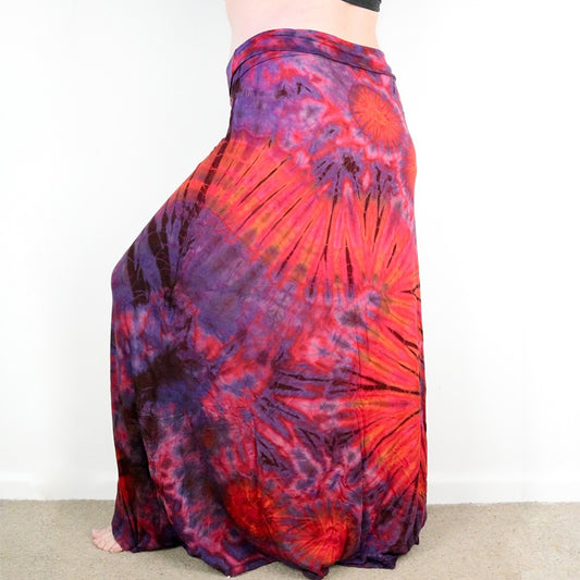 XL Soft Stretch Tie Dye Maxi Skirt - Pink and Purple - Extra Long Length