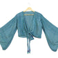 Recycled Sari Cropped Kimono Cardigan Wrap - Blue and Green