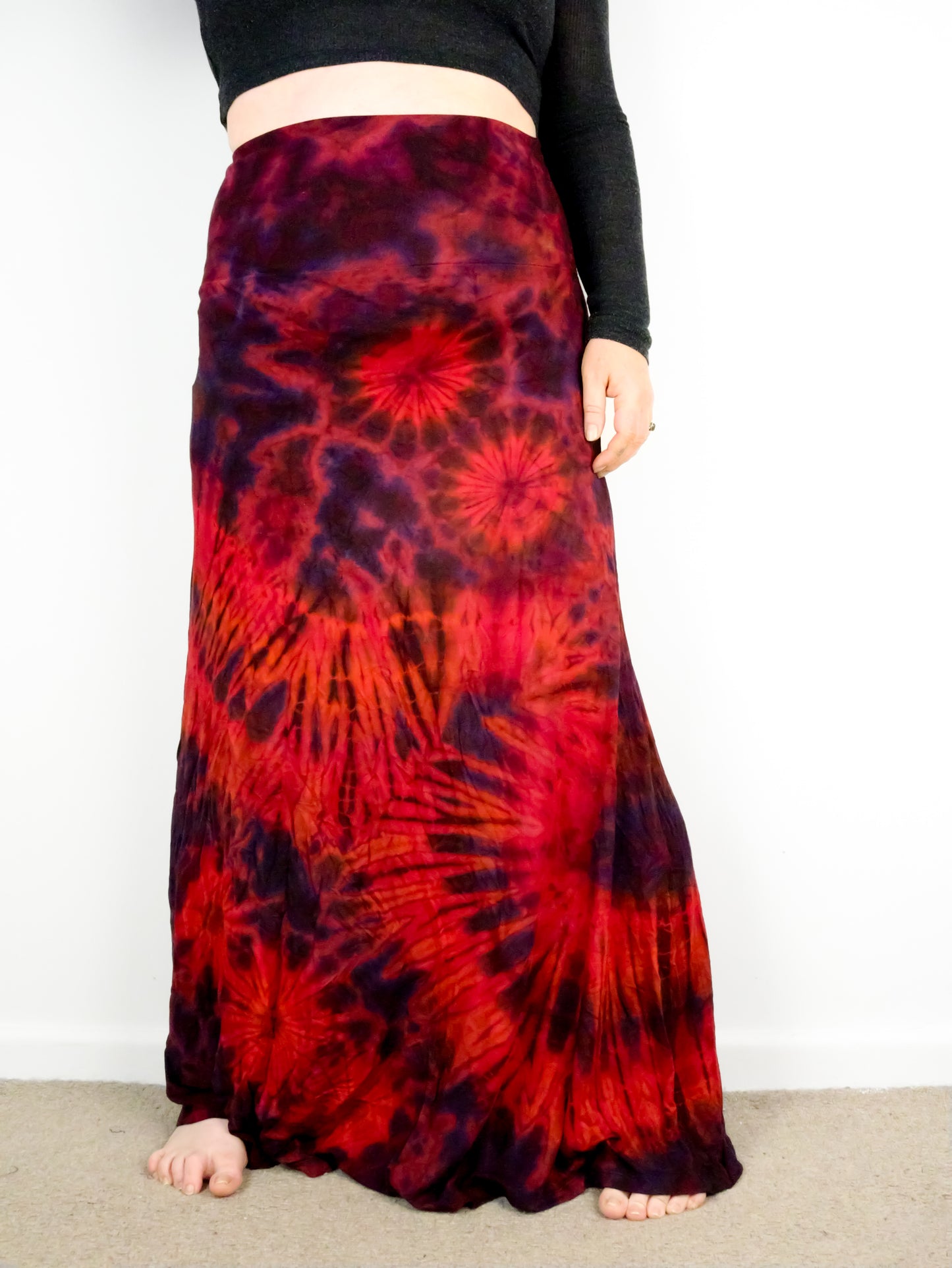 Soft Stretch Tie Dye Maxi Skirt - Red and Purple