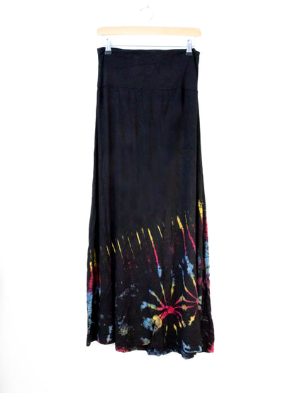 Soft Stretch Tie Dye Maxi Skirt - Black and Half Rainbow