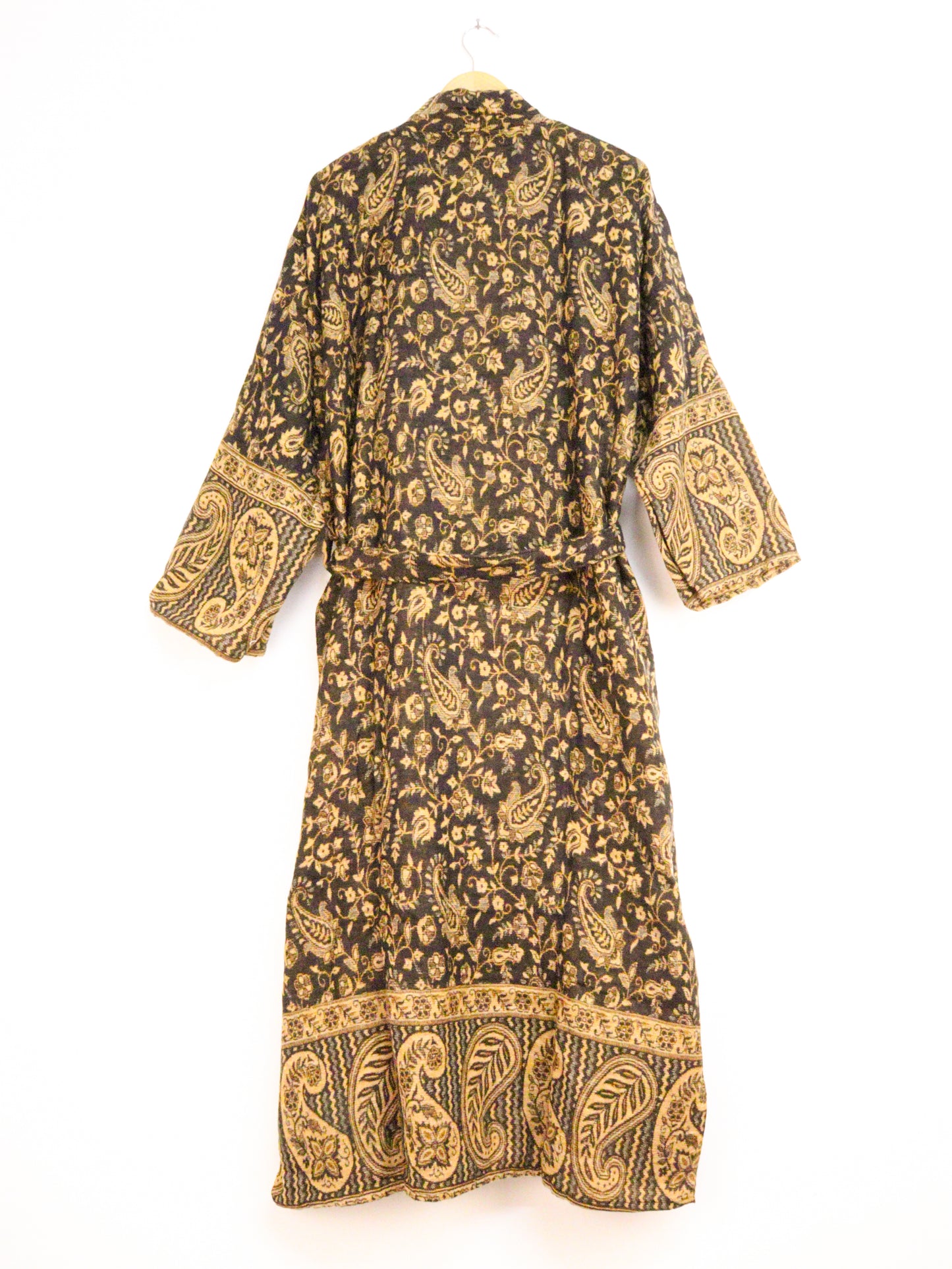 Blanket Kimono Robe Boho Dressing Gown - Black and Gold