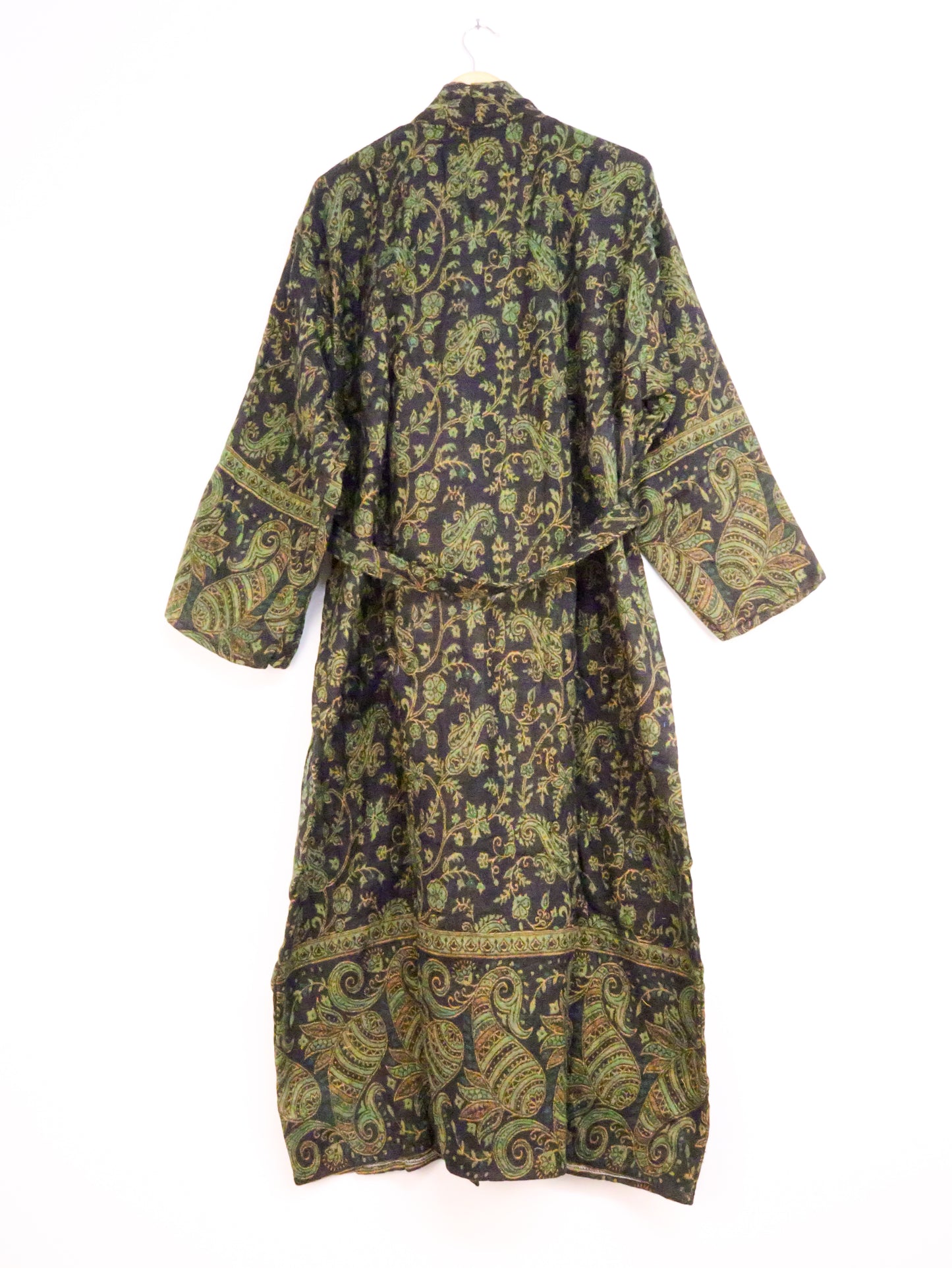 Blanket Kimono Robe Boho Dressing Gown - Black Green and Gold