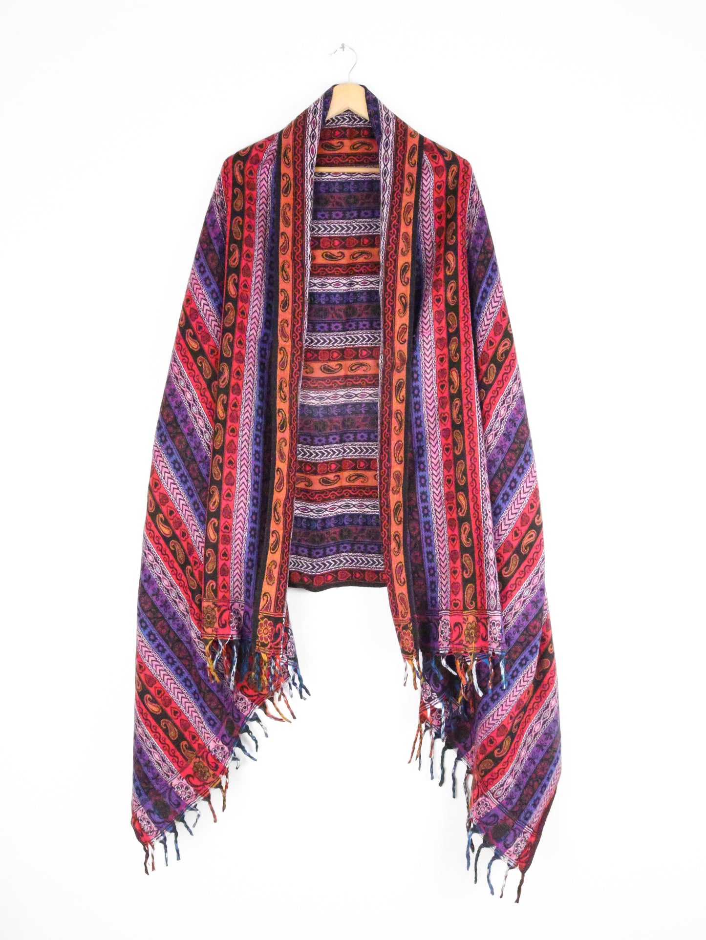 Blanket Scarf / Shawl / Throw - Red and Blue Paisley Stripe