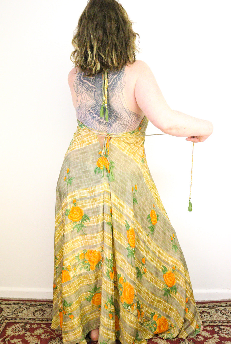 Recycled Sari Dress - Orange Flowers