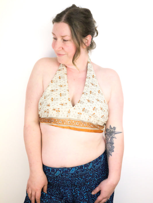 Reversible Cropped Halter Top Recycled Sari Silk