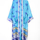 Kimono Style Silk Robe Recycled Sari Dressing Gown - Turquoise