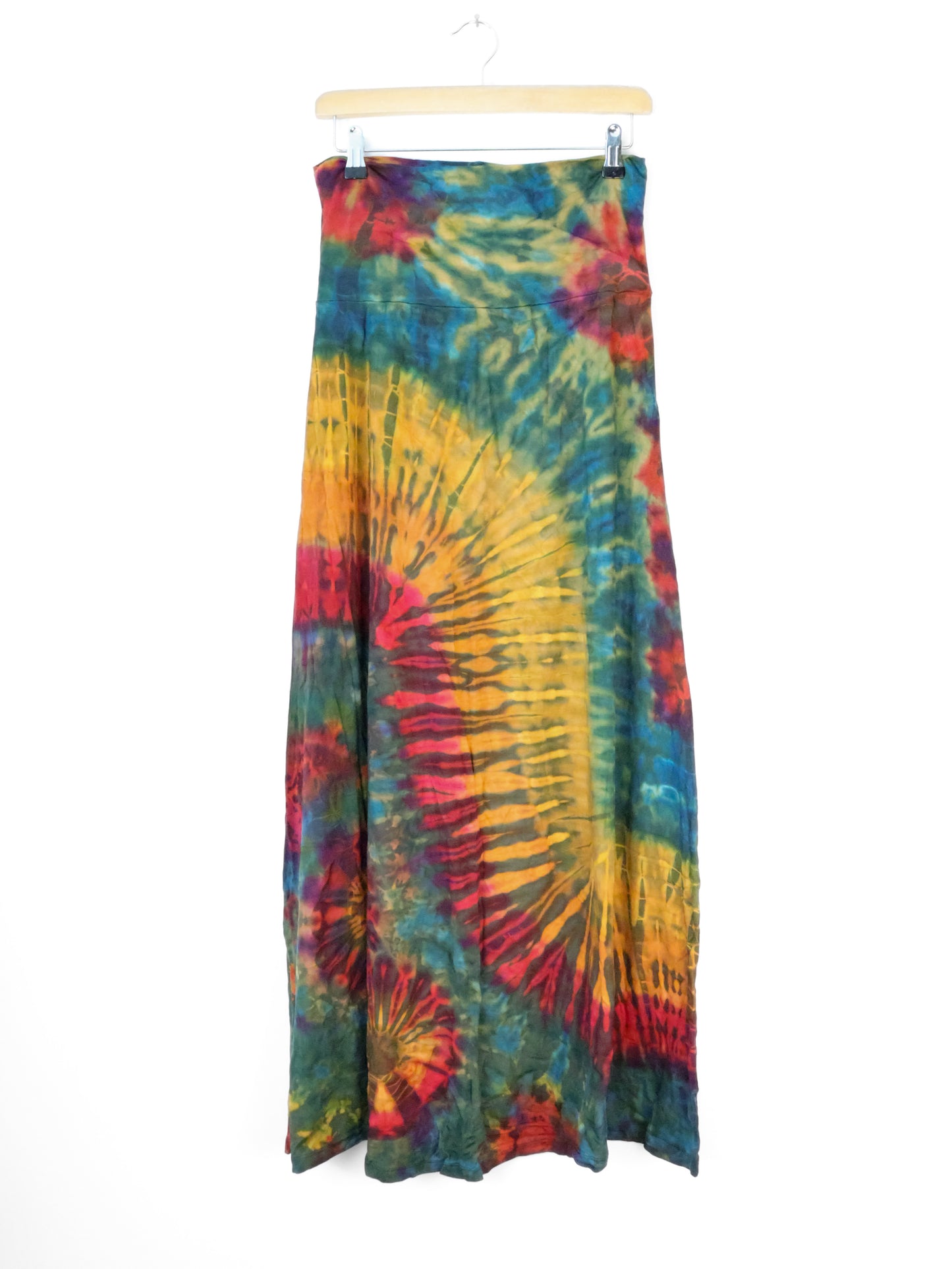 Soft Stretch Tie Dye Maxi Skirt - Moss Green