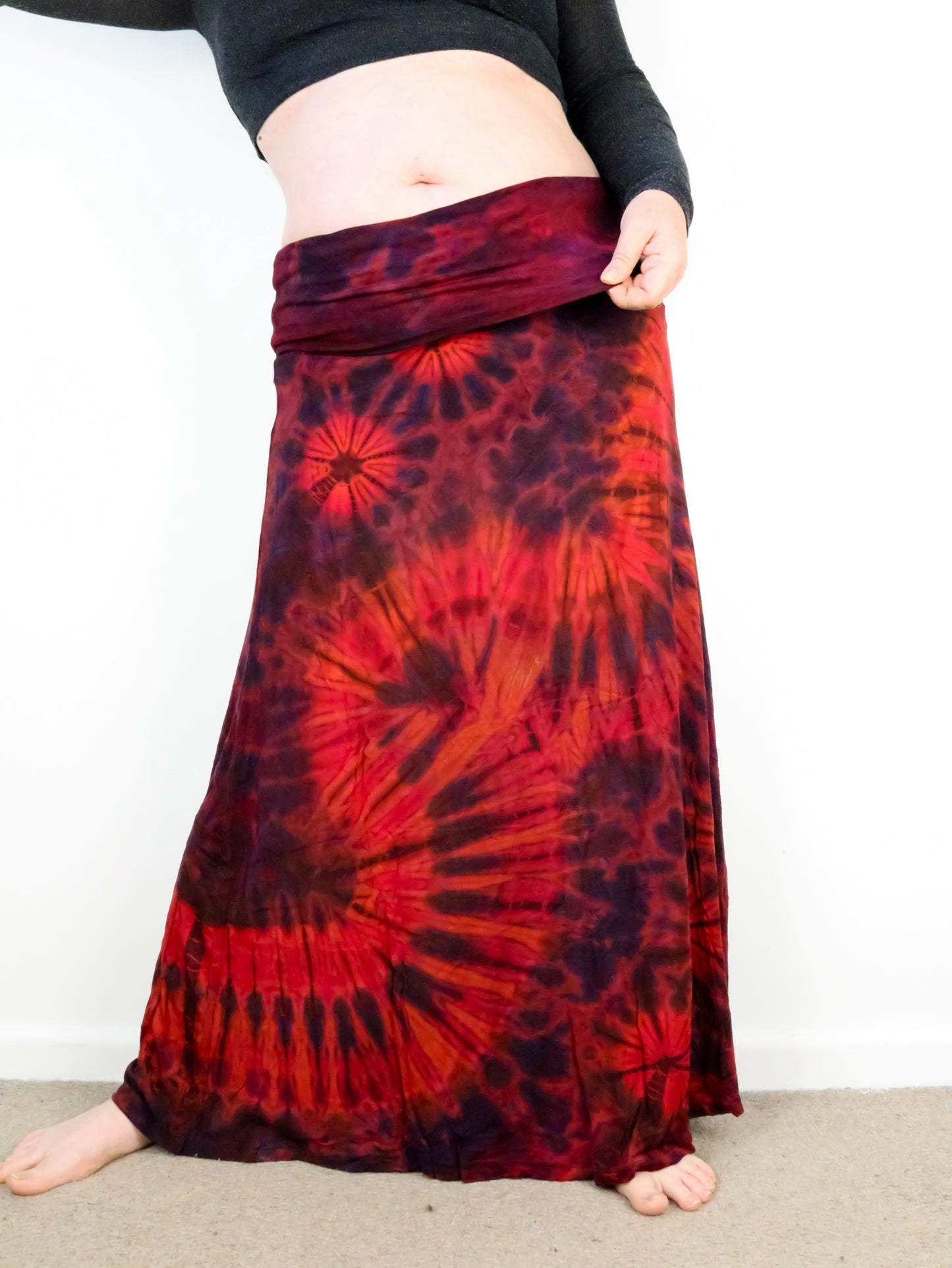 Soft Stretch Tie Dye Maxi Skirt - Red and Purple