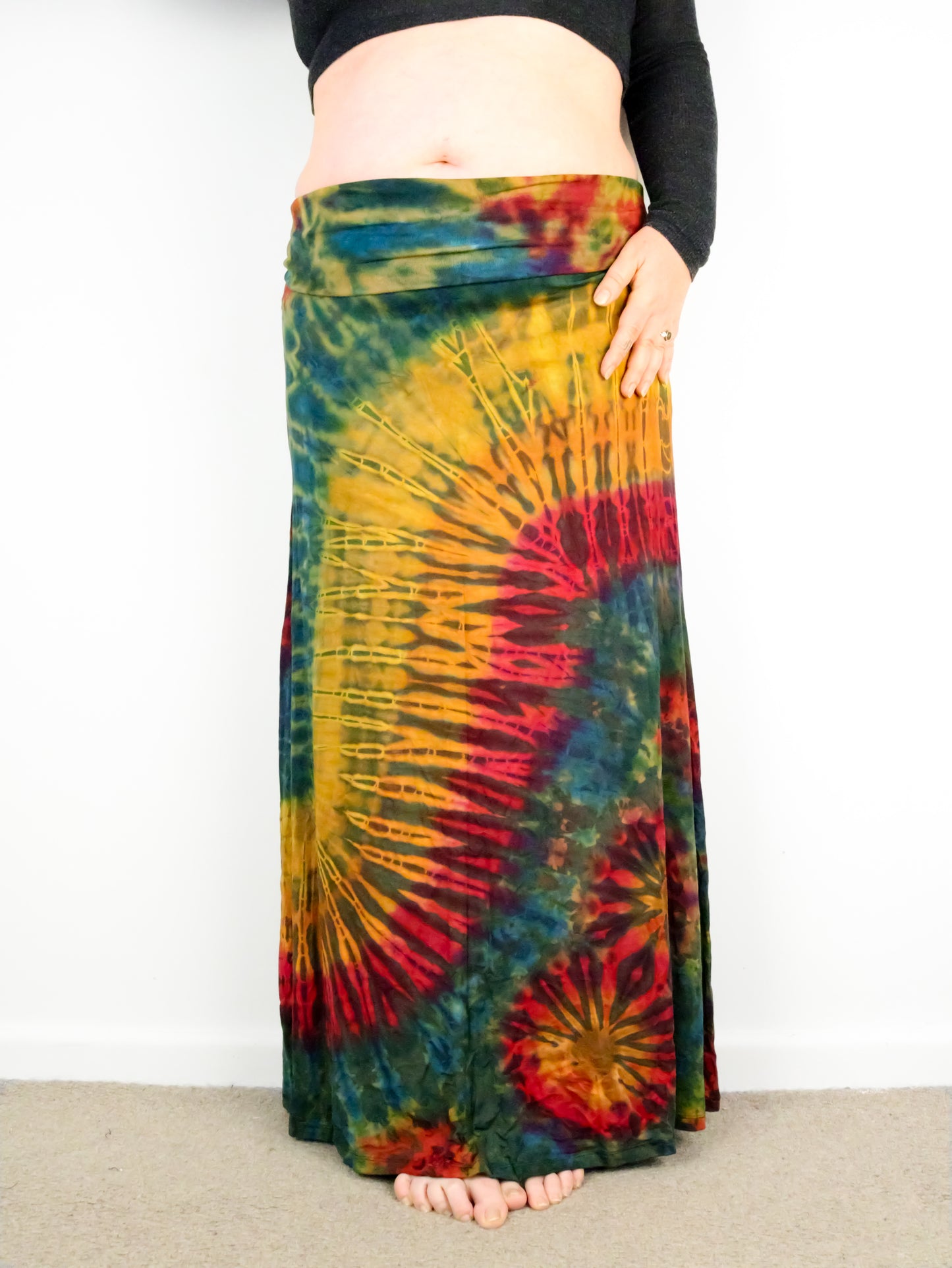 Soft Stretch Tie Dye Maxi Skirt - Moss Green