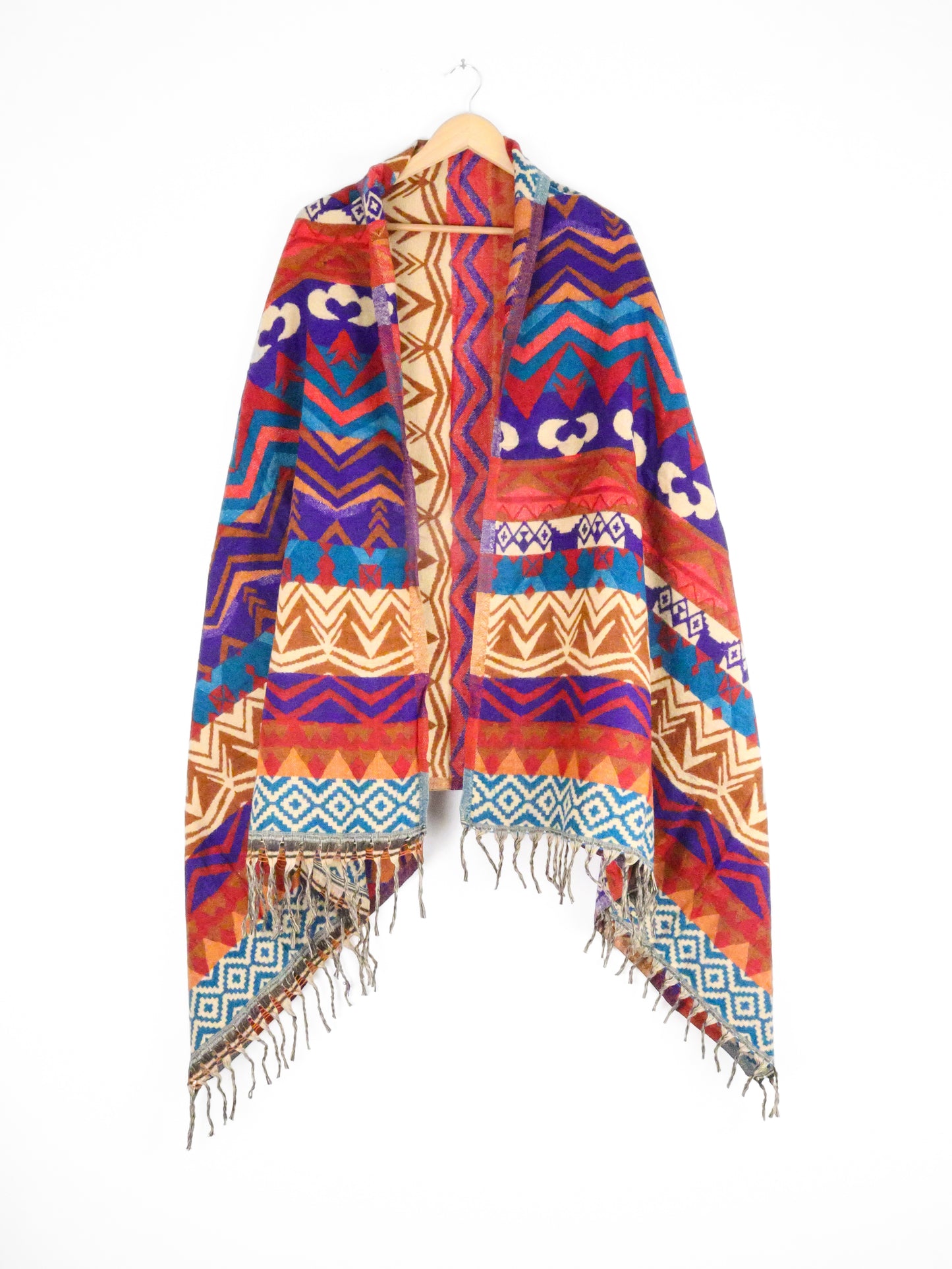 Blanket Scarf / Shawl / Throw - Red Green and Purple Patterned