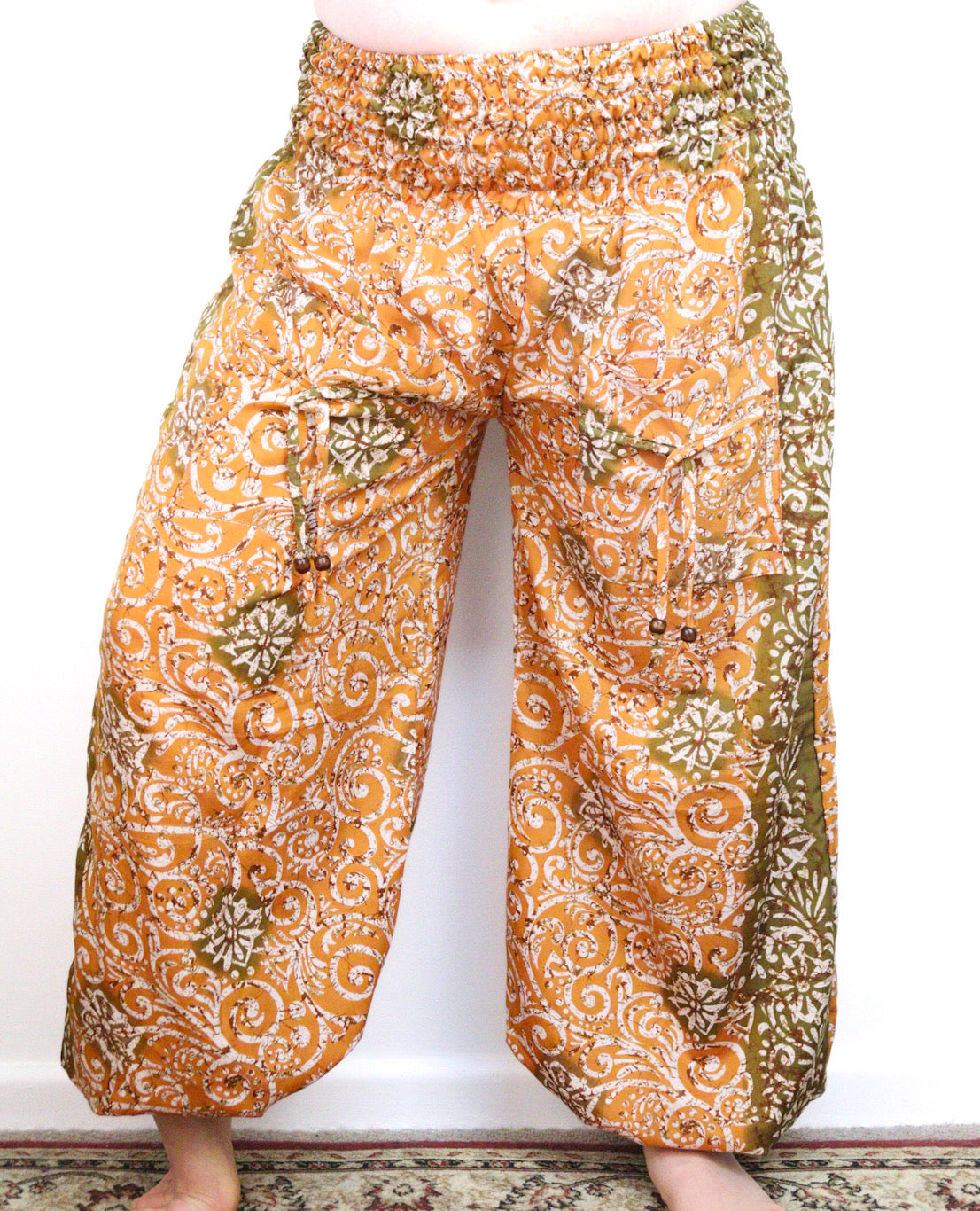 Recycled Sari Fabric Loose Fit Trousers - Peach and Green