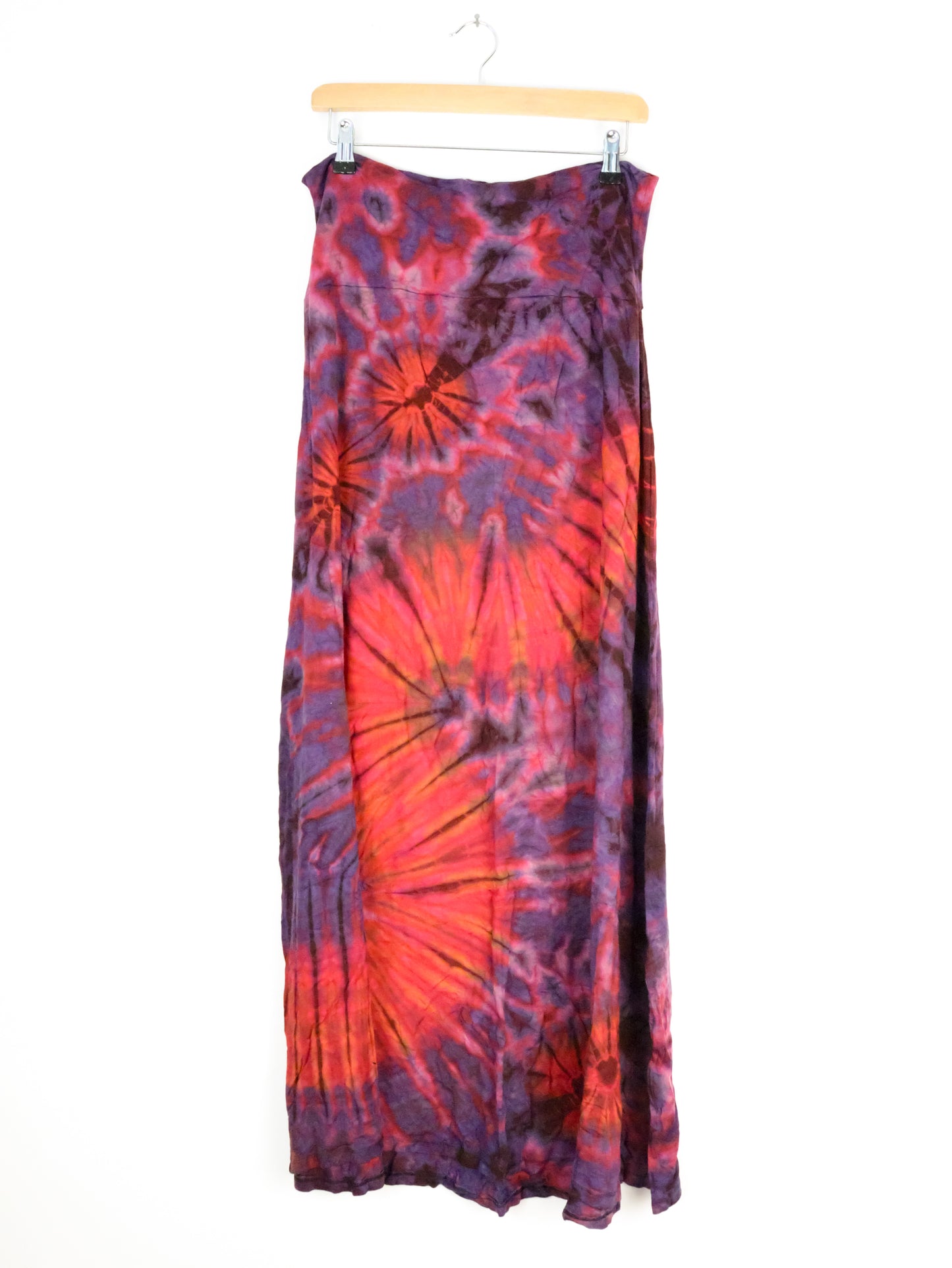 XL Soft Stretch Tie Dye Maxi Skirt - Pink and Purple - Extra Long Length