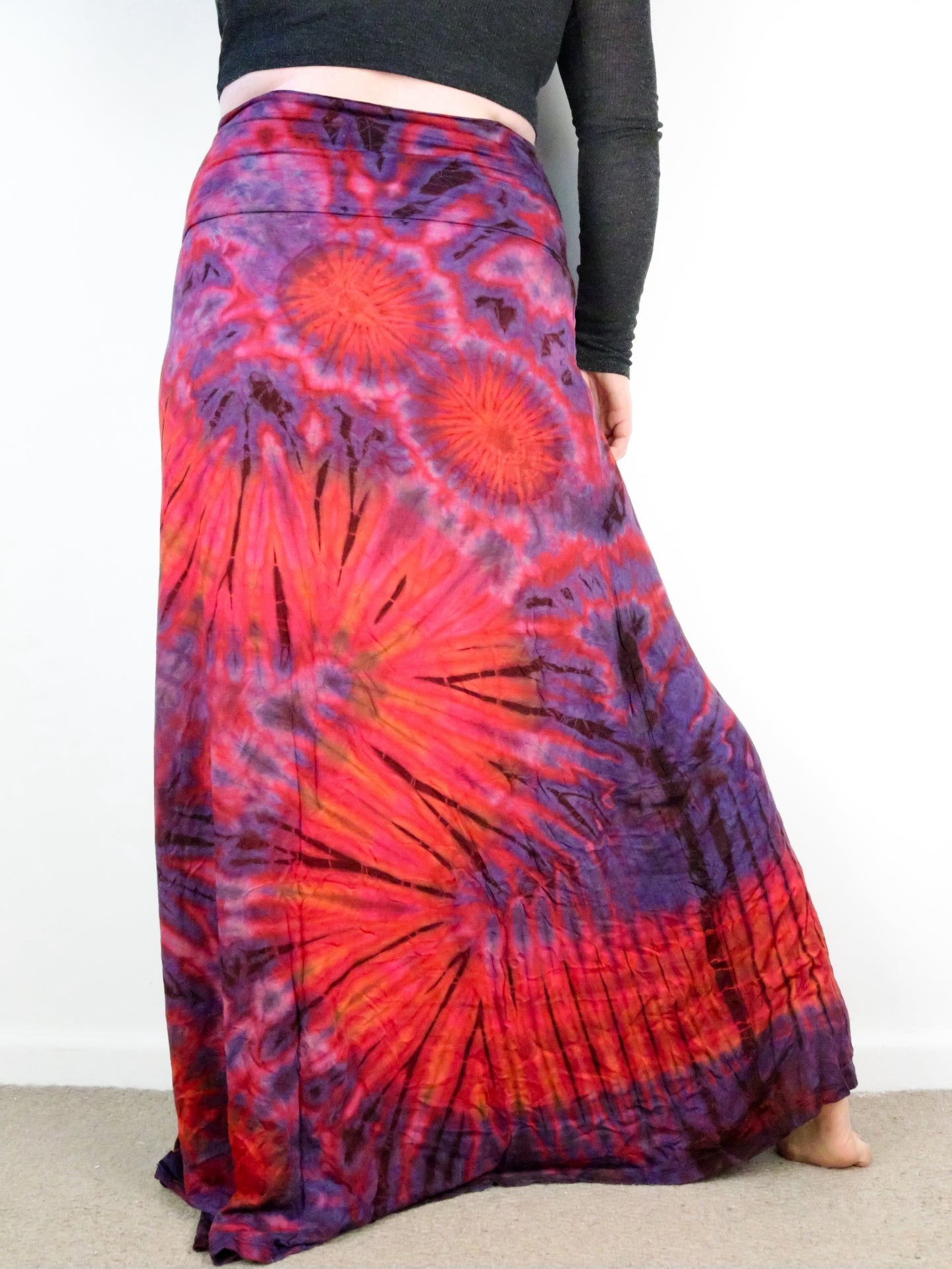 XL Soft Stretch Tie Dye Maxi Skirt - Pink and Purple - Extra Long Length