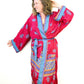 Kimono Style Silk Robe Recycled Sari Dressing Gown - Red and Blue