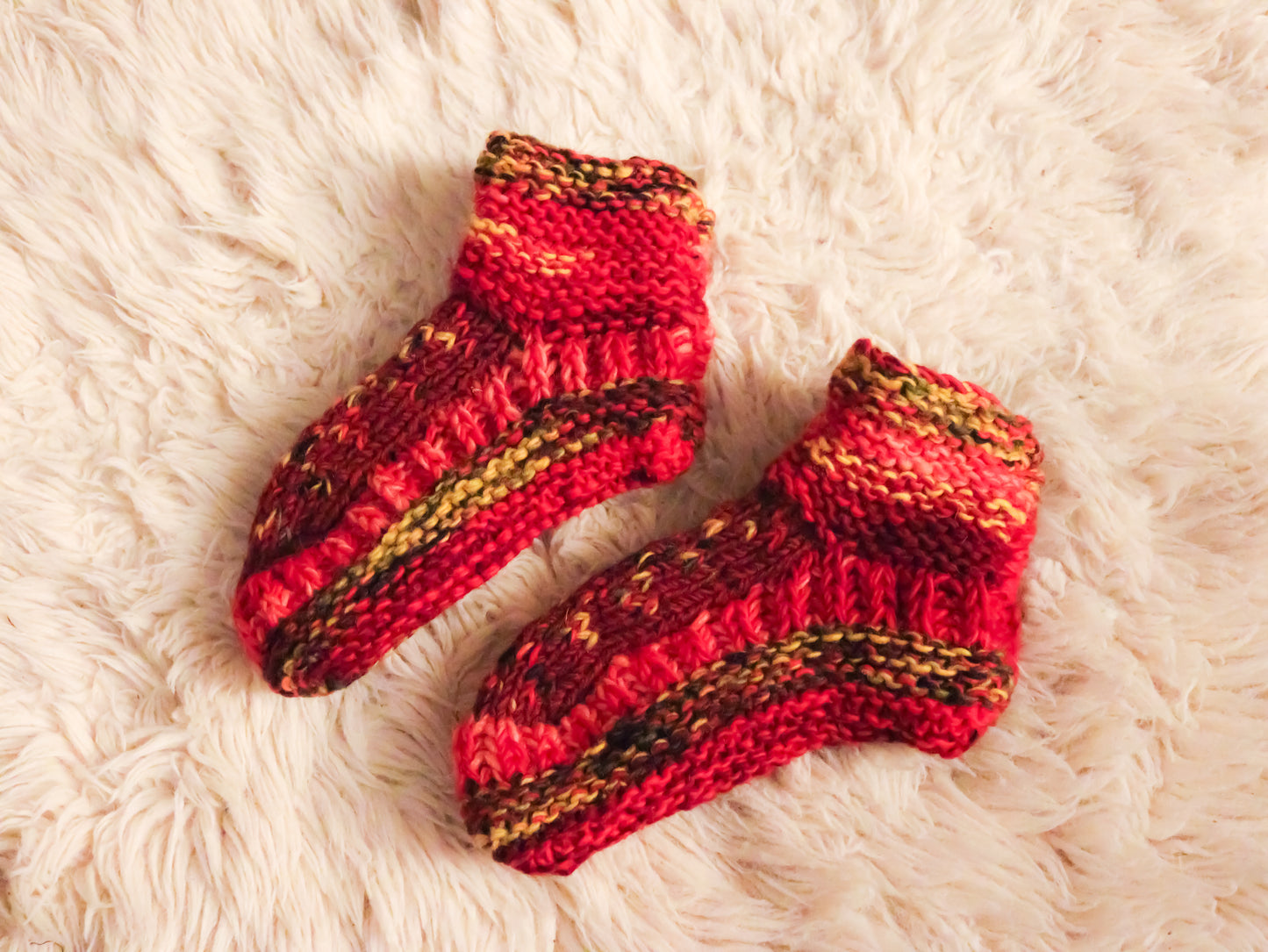 Fleece Lined Slipper Socks Ankle Length Adult Booties - Red Rust Unisex