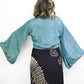 Recycled Sari Cropped Kimono Cardigan Wrap - Blue and Green