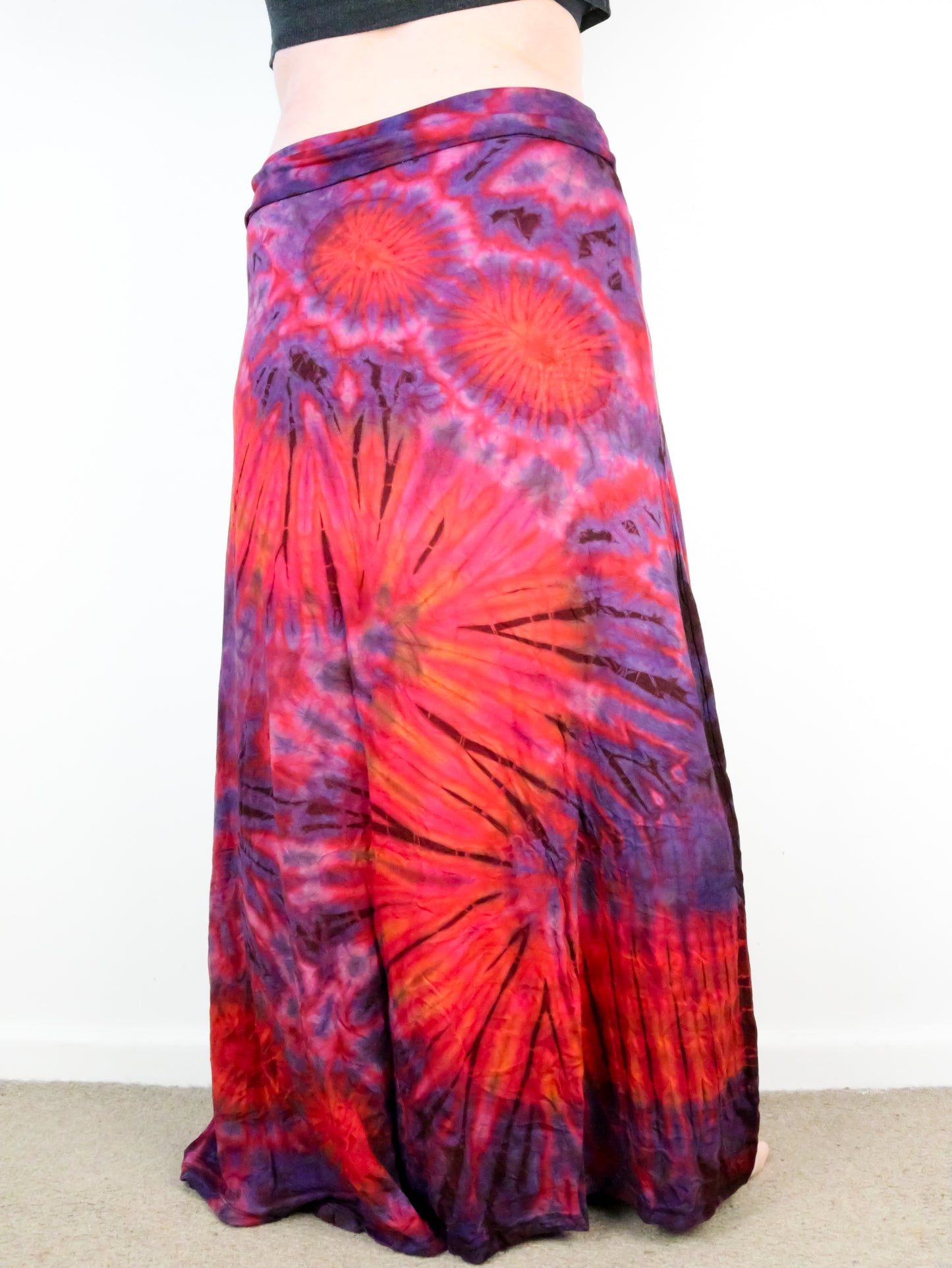 XL Soft Stretch Tie Dye Maxi Skirt - Pink and Purple - Extra Long Length