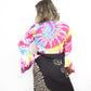 Tie-Dye Cropped Cardigan Wrap with Flared Bell Sleeves and Tie Closure - Rainbow