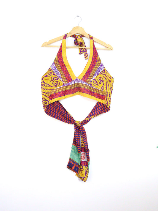 Reversible Cropped Halter Top Recycled Sari Silk