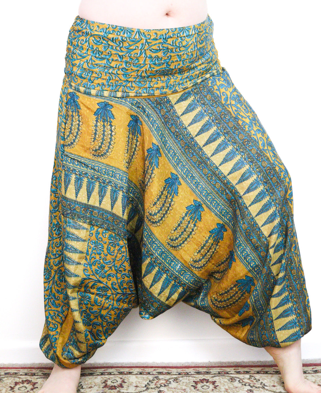 Recycled Sari Harem Pants - Blue and Yellow
