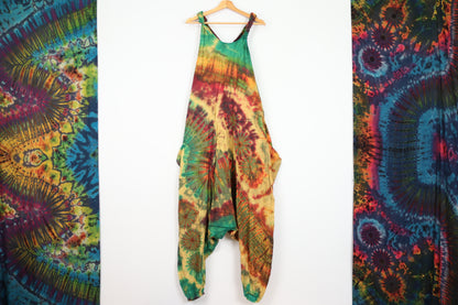 Tie-Dye Harem Dungarees - Moss Green Rainbow - Bare Canvas