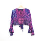 Tie-Dye Cropped Cardigan Wrap with Flared Bell Sleeves and Tie Closure - Indigo Blue