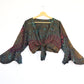 Tie-Dye Cropped Cardigan Wrap with Flared Bell Sleeves and Tie Closure - Deep Brown and Rainbow