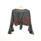 Tie-Dye Cropped Cardigan Wrap with Flared Bell Sleeves and Tie Closure - Deep Brown and Rainbow