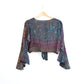 Tie-Dye Cropped Cardigan Wrap with Flared Bell Sleeves and Tie Closure - Deep Brown and Rainbow