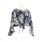 Tie-Dye Cropped Cardigan Wrap with Flared Bell Sleeves and Tie Closure - Black and White