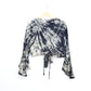 Tie-Dye Cropped Cardigan Wrap with Flared Bell Sleeves and Tie Closure - Black and White