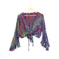 Tie-Dye Cropped Cardigan Wrap with Flared Bell Sleeves and Tie Closure - Charcoal and Rainbow