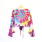 Tie-Dye Cropped Cardigan Wrap with Flared Bell Sleeves and Tie Closure - Rainbow