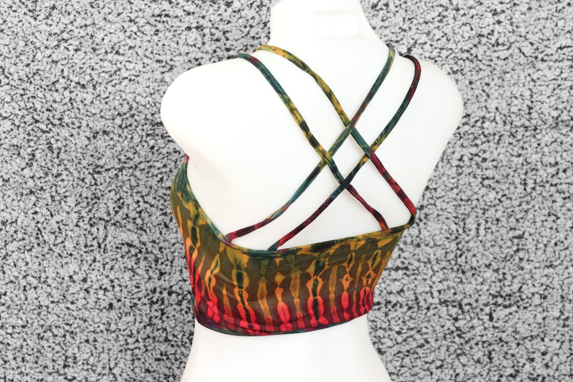 Tie-Dye Cross Back Crop Top - Moss Green Red and Yellow - Bare Canvas