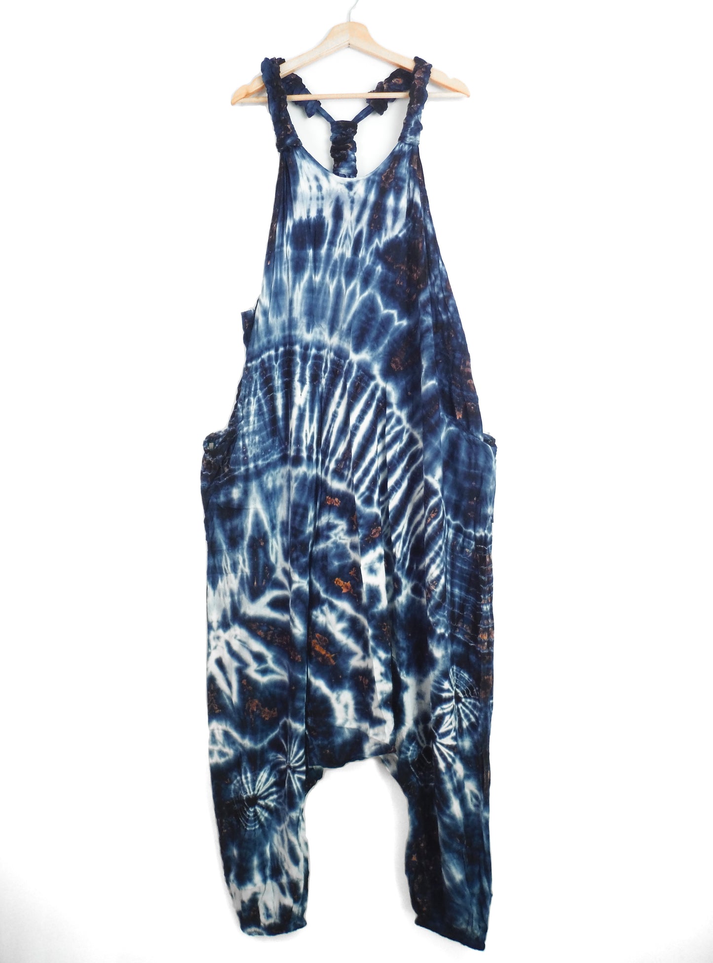 Salopette Harem Tie-Dye - Bleu Indigo Blanc et Orange