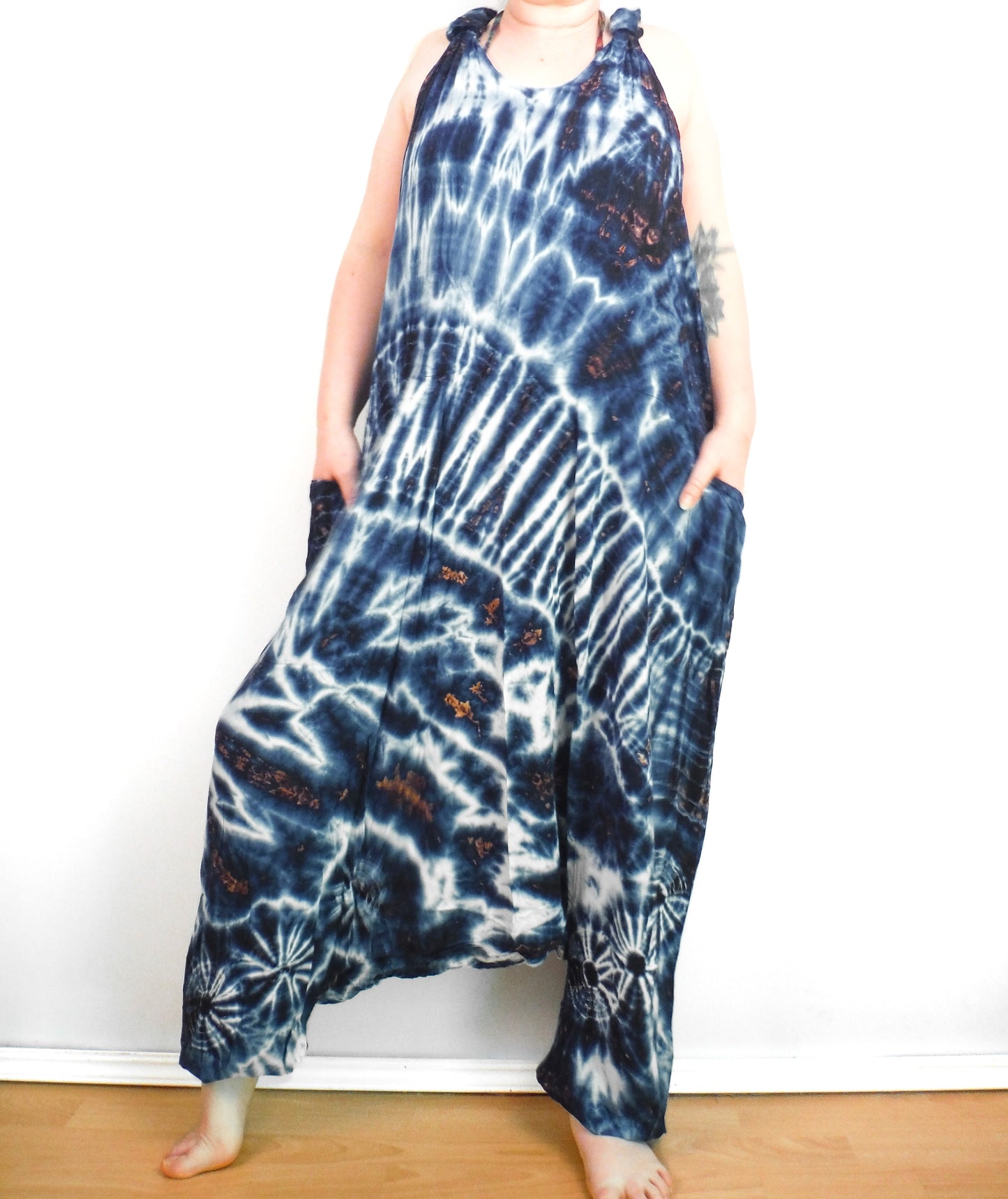 Salopette Harem Tie-Dye - Bleu Indigo Blanc et Orange