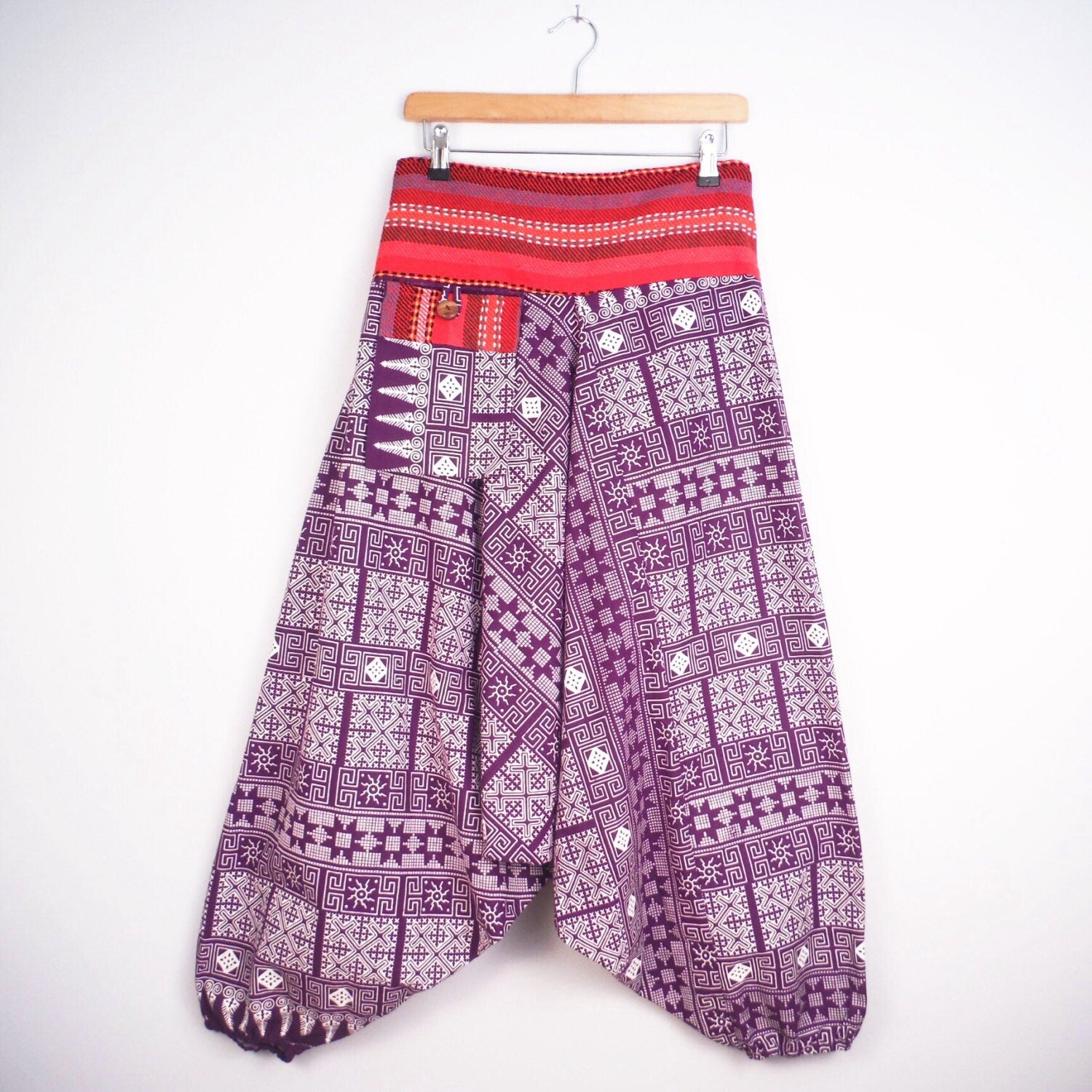 Thick Cotton Harem Pants - Purple Patterned - Bare Canvas