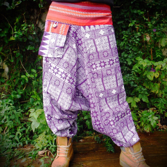 Thick Cotton Harem Pants - Purple Patterned - Bare Canvas