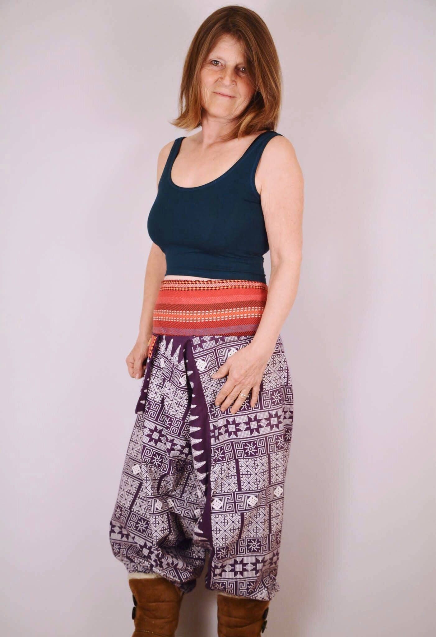 Thick Cotton Harem Pants - Purple Patterned - Bare Canvas