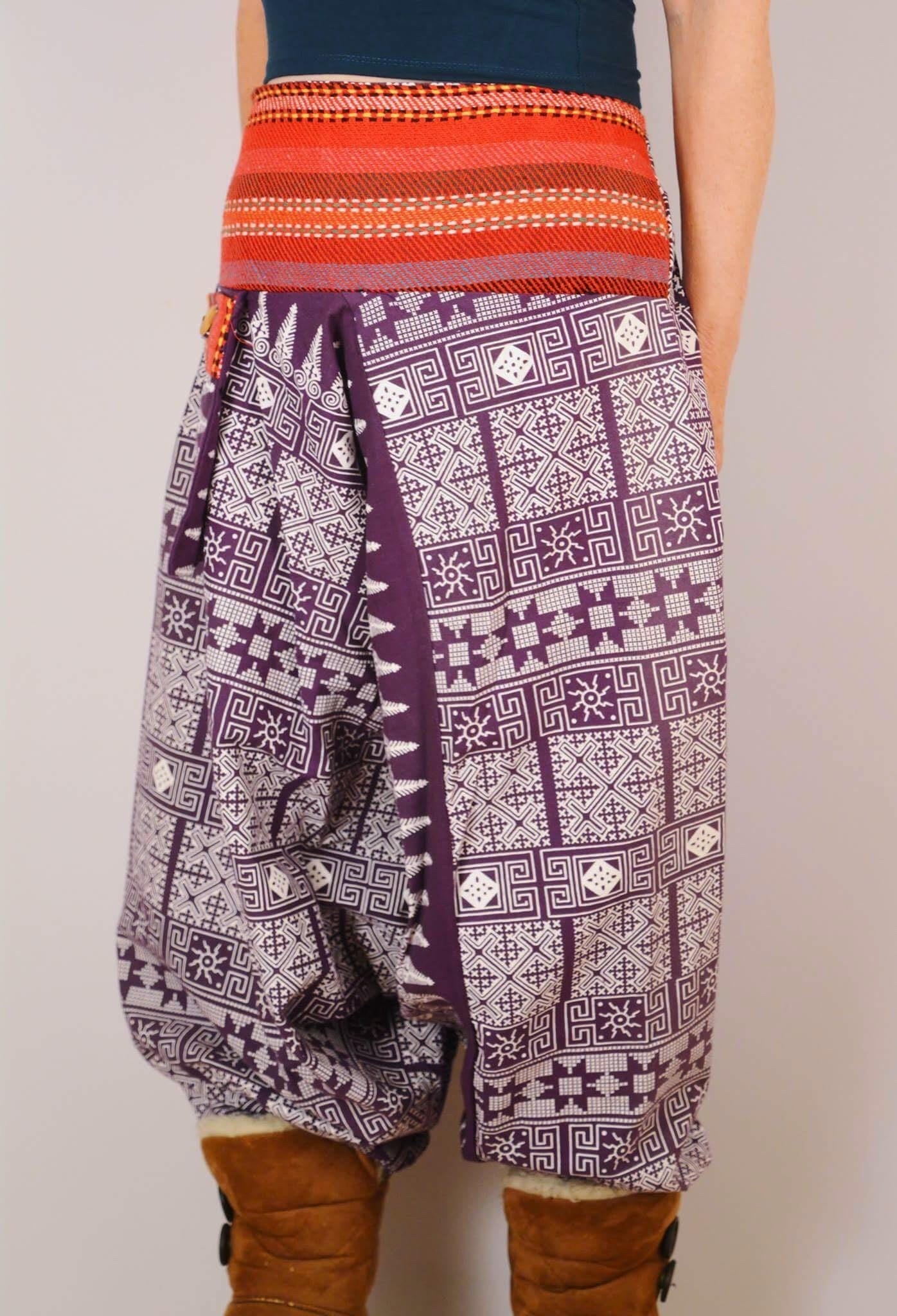 Thick Cotton Harem Pants - Purple Patterned - Bare Canvas