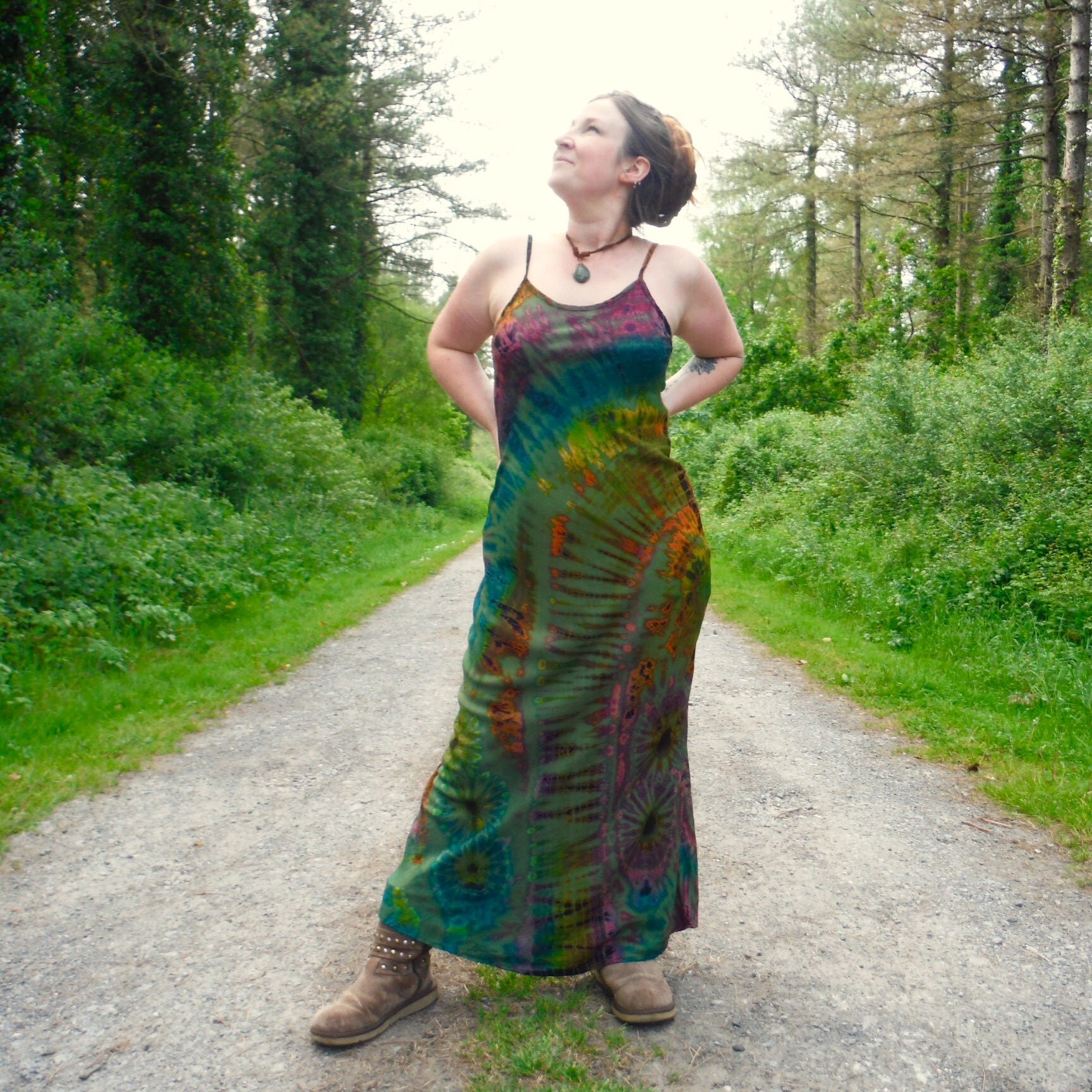 Tie-Dye Maxi Dress - Moss Green Rainbow - Bare Canvas