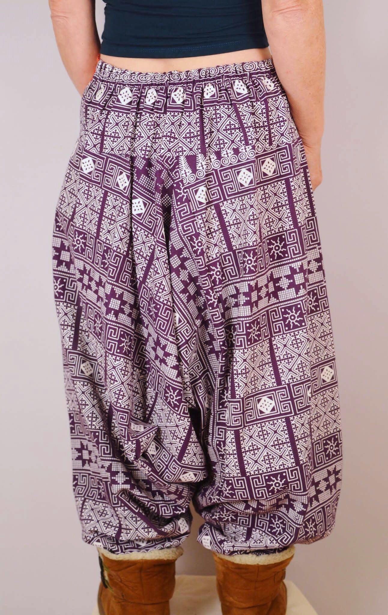 Thick Cotton Harem Pants - Purple Patterned - Bare Canvas