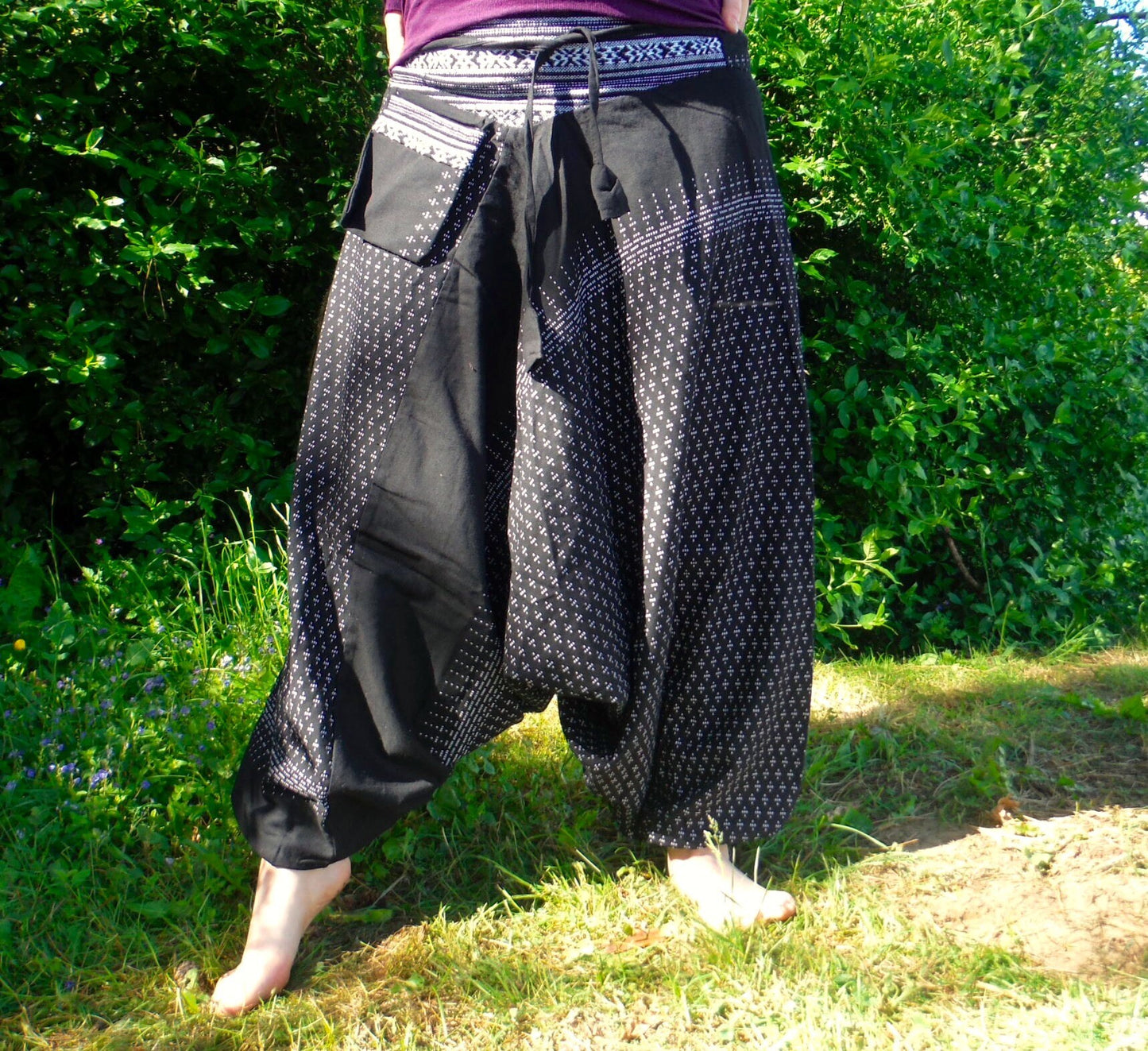 Pantalones Harem De Algodón Grueso - Negro Estampado