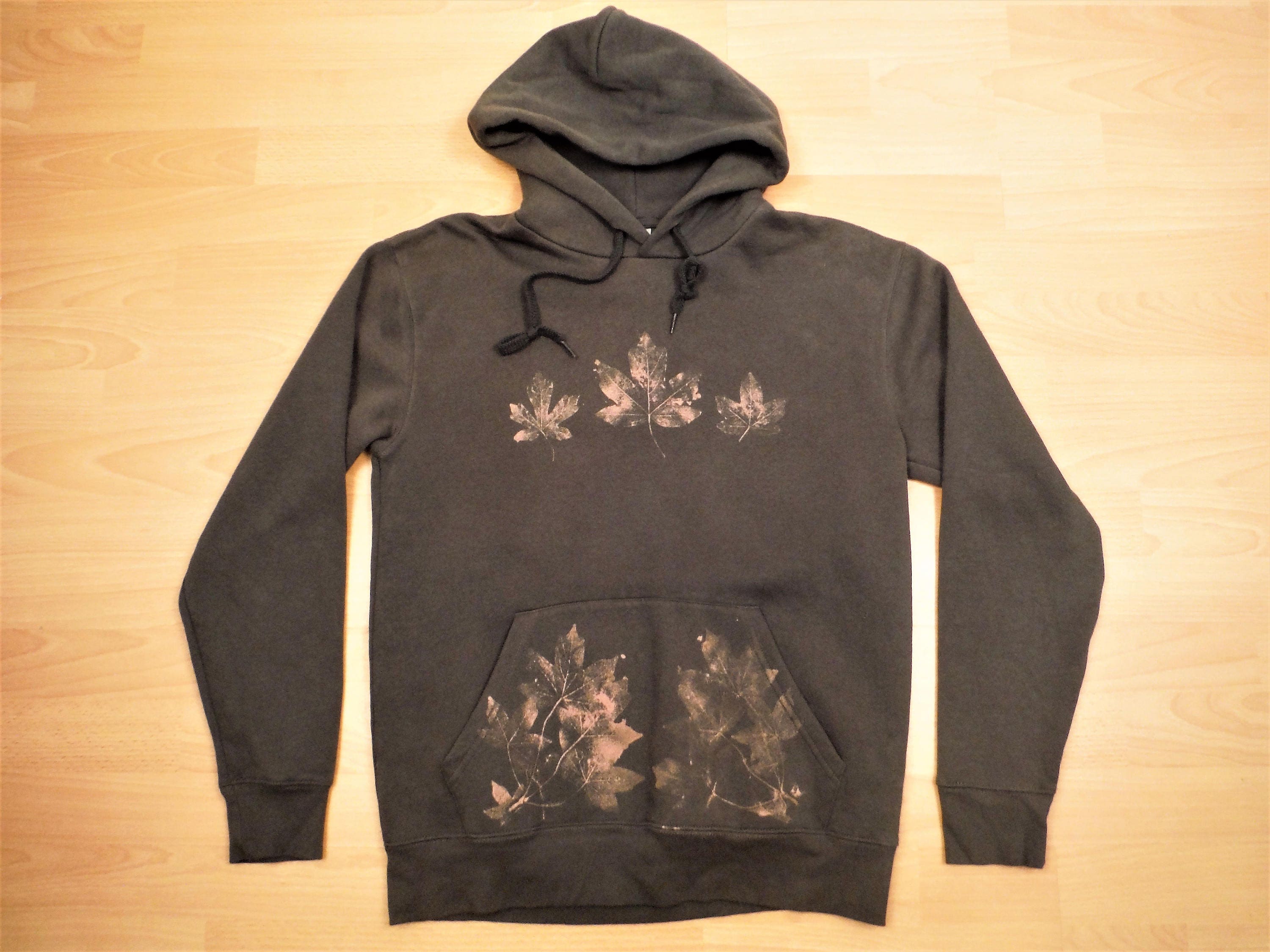 Bleach Leaf Print Pullover Hoodie Charcoal Grey Small Bare Canvas