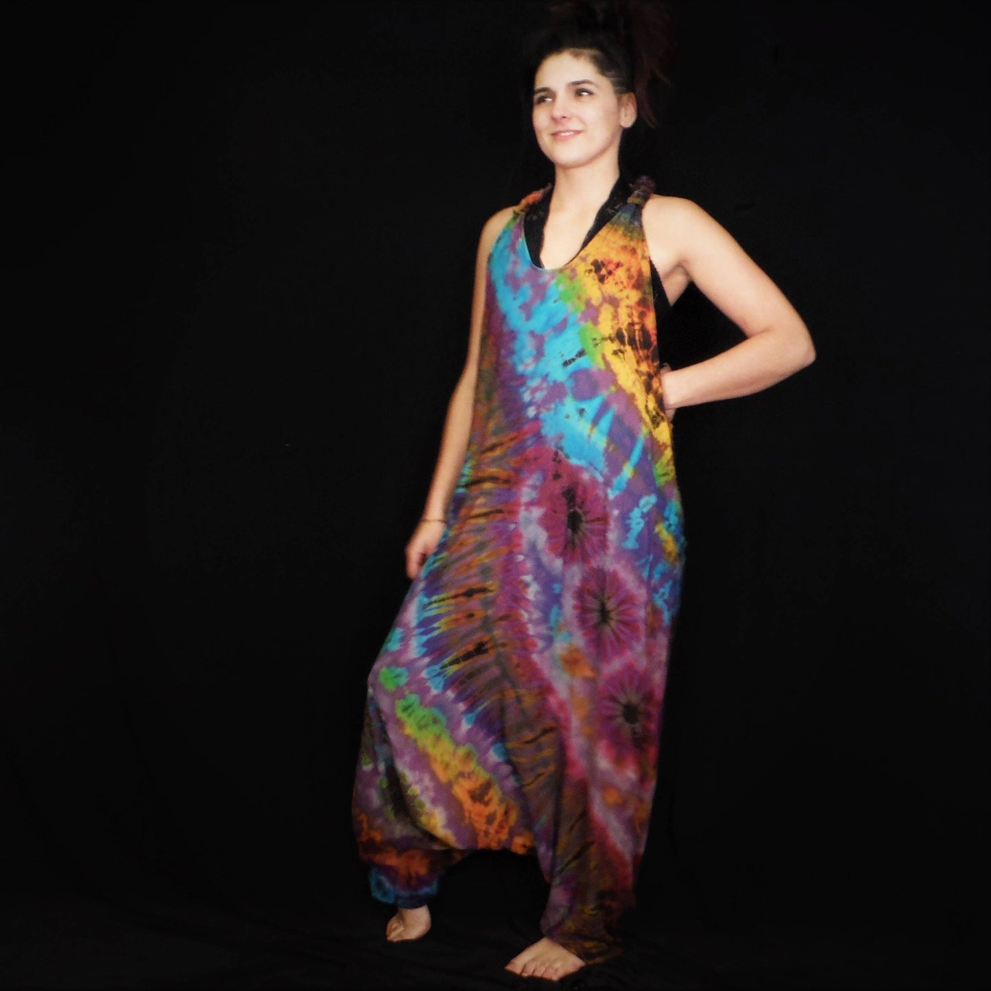 Tie-Dye Harem Dungarees - Purple Rainbow - Bare Canvas