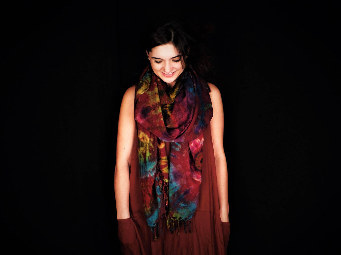 Tie Dye Sarong / Scarf / Throw - Deep Red - Bare Canvas
