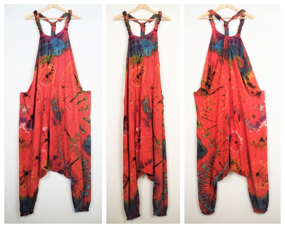 Tie-Dye Harem Dungarees - Bright Red