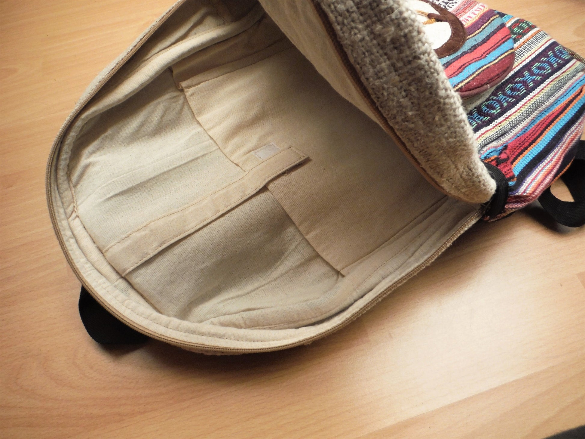 Sustainable Himalayan Hemp Star Backpack - Green and Red - Bare Canvas